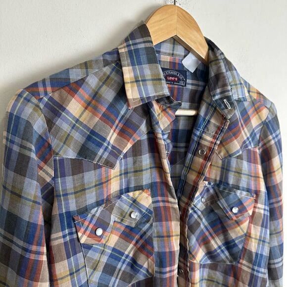 Levi’s Big E VTG Plaid Pearl Snap Shirt Women’s S Read - Picture 4 of 8